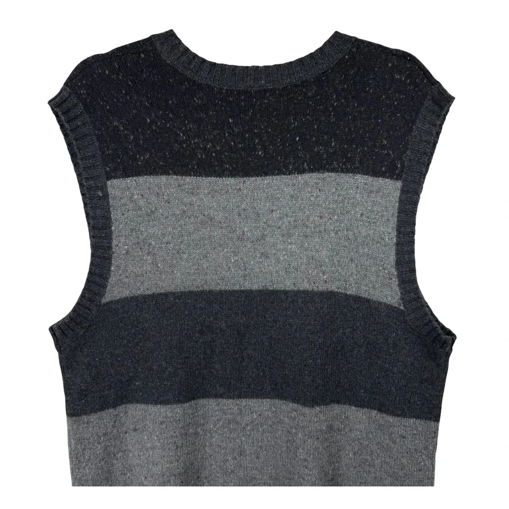 Banana Republic Sweater Vest Mens Large Grey Black Striped Wool Angora Academia